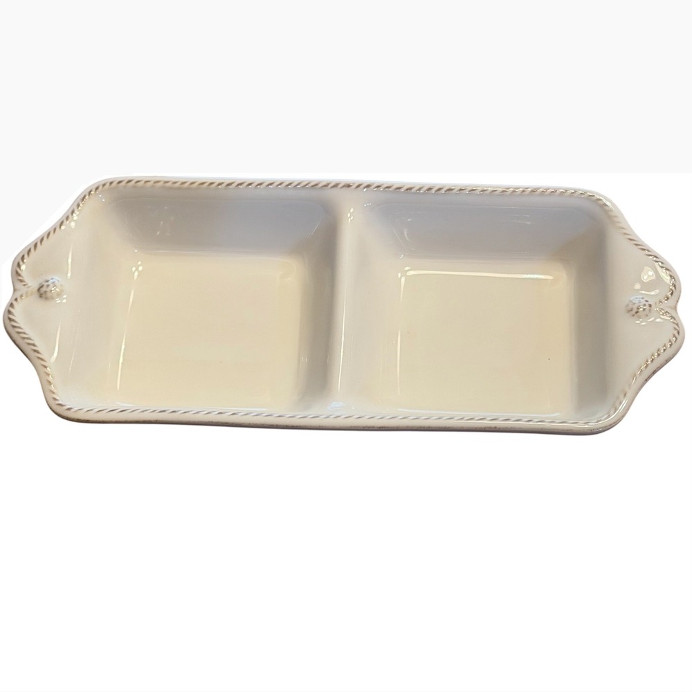 Juliska Berry and Thread Whitewash Divided Server Ceramic Appetizer Dish 10.5"